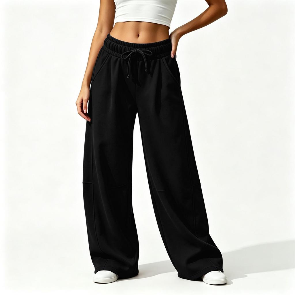 Women's Color Casual Lined Wide Leg Sweatpants with Pockets and