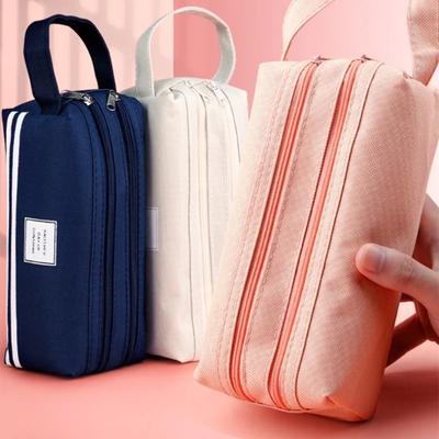 Einfache Federmäppchen, Tasche aus Segeltuch, Stiftebox, doppellagig, großes Fassungsvermögen, für Mädchen, Schulanfang, Schülerbedarf, Schreibwaren