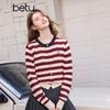 Betu Women's Color-block Stripe Knitted Long-Sleeve Top