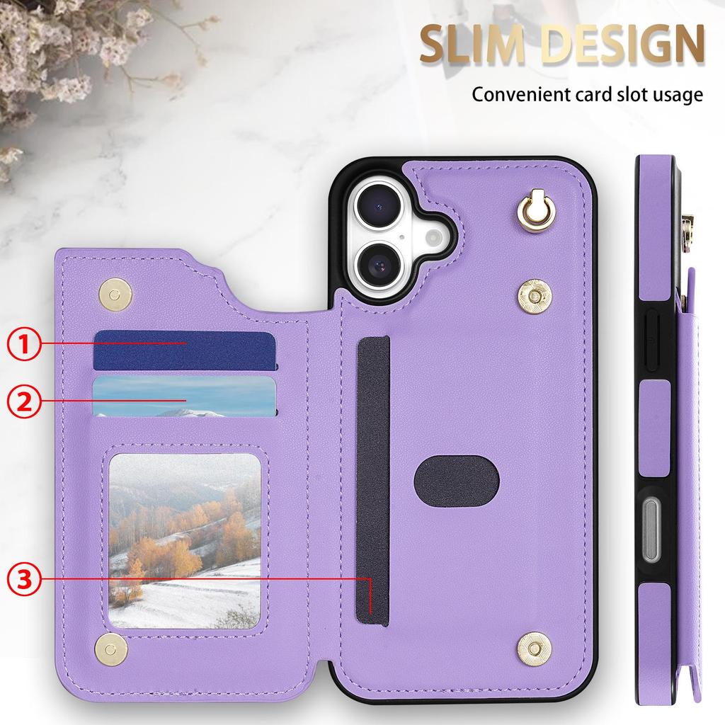 Plush Plaid Card Holder Phone Case for Apple 16 with Lanyard - Full Coverage, Luxury Style