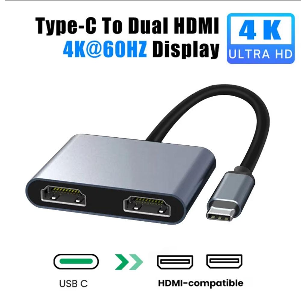 4 in 1 USB HUB Type-C to Dual HDMI Splitter 4K 30Hz Dual Screen Expansion Docking Station Displayer Converter For Macbook Laptop Type C to Dual HDMI