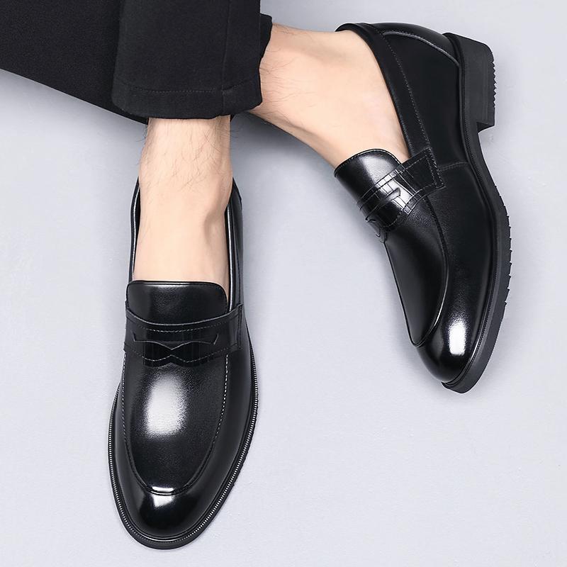 New Luxury Business Men's Cow Leather Shoes Breathable Rubber Sole Invisible Height Increasing Driving Shoes Summer Casual Shoes