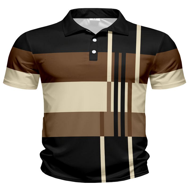 

Модная повседневная мужская рубашка поло с короткими рукавами и 3D-цифровым печатным рисунком для летних и удобных мероприятий на свежем воздухе S коричневый