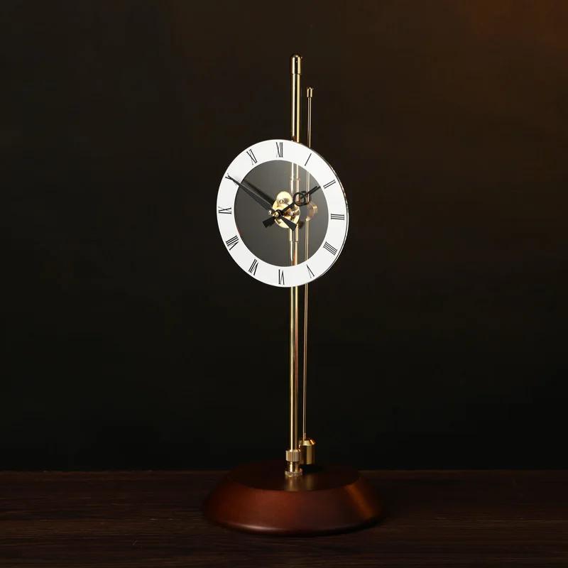 Desktop Aerodynamic Clock Table Clock Invisible Home Decor Desk Pendulum Brass Solid Wood Silent Clock Decoration