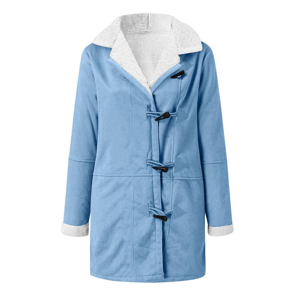Women's Fashionable Coat Solid Color Long Sleeved Pocket Loose Button Plush Jacket