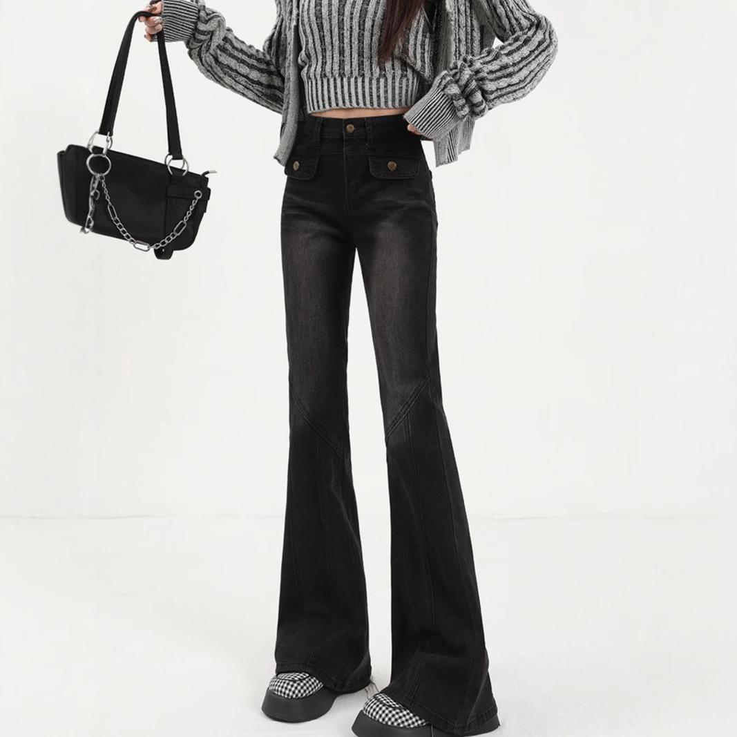 

American Retro Spicy Girl Flare Jeans - Women s Micro Flare Pants, European Vibe for Spring, Autumn, and Winter S синій