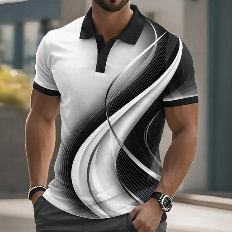 Men's Fashion Button Polo Shirt Abstract Summer Short Sleeve Casual Polo