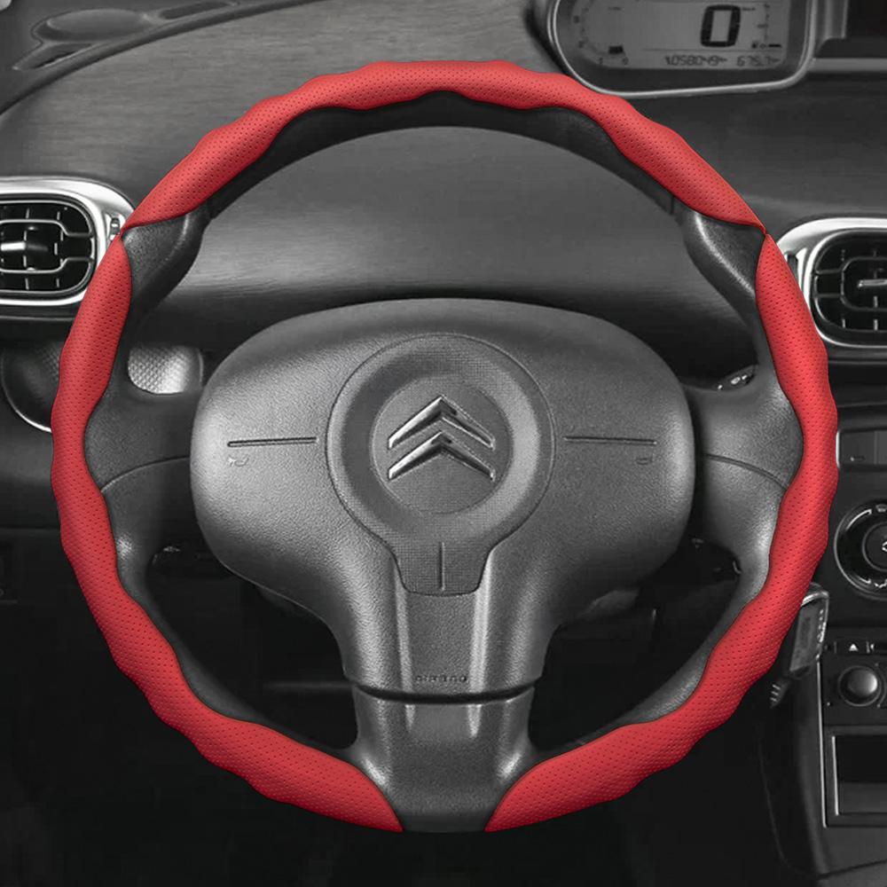 Suitable for Citroen Steering Wheel Cover, Wave-Shaped Sporty Design, Breathable Leather, Segmented Anti-Slip Sweat-Absorbing Steering Wheel