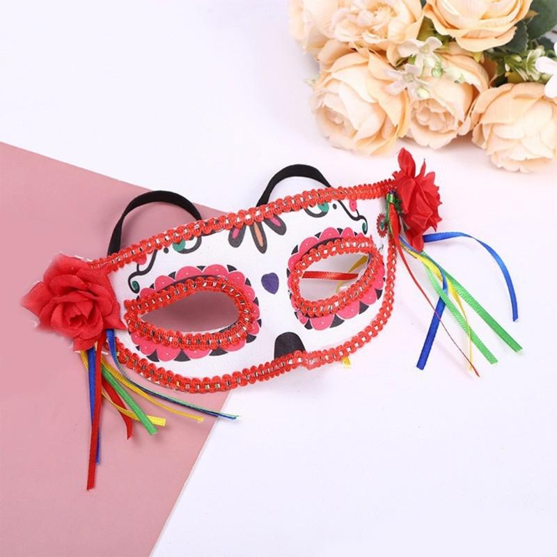 Painted Skull Face Mask For Halloween Festival Party Adjustable Breathable Party Accessory With Floral Design