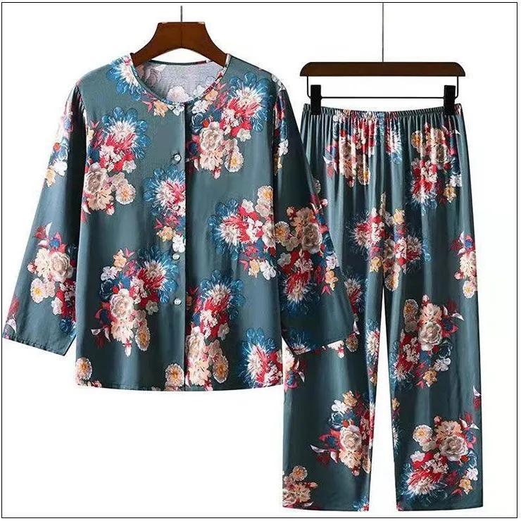 Women's Spring and Summer Loose Casual Suit, Suitable for Middle-aged and Elderly Mothers To Wear Plus Size Top and Pants, Home Suit Set
