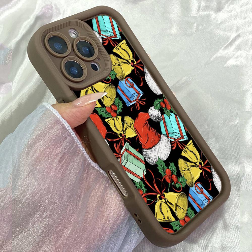 

JT554 Вінтажний різдвяний принт Шапка Санти для iPhone 17 16 15 14 13 Pro Max Samsung S26 S25 Ultra A17 A07 A56 A16 Xiaomi 15T Redmi 15c 14C М який чохол Redmi 15C 4G/5G(171.6) коричневий