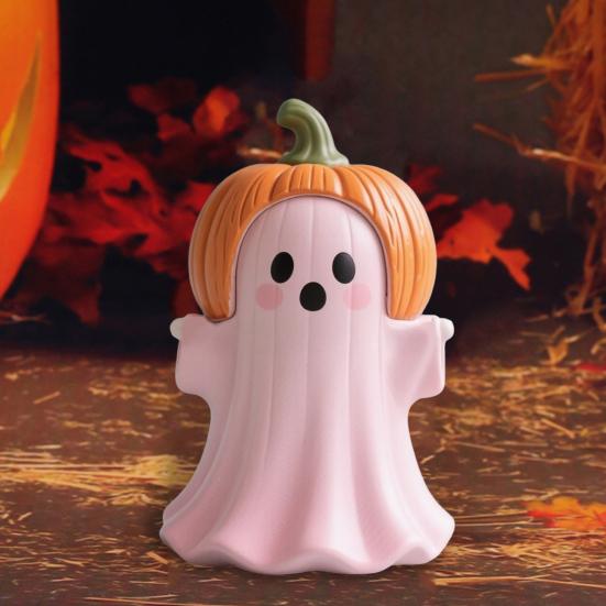 Halloween Statue Pumpkin Ghost Shape Figurine Pink Resin Statue Handheld Halloween Tabletop Decoration