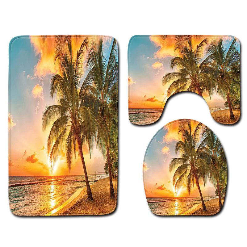 Beach Coconut Ocean View Printed Toilet Carpet Bathroom Decorative Absorbent Floor Mat