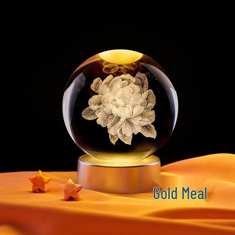 Peony 3D Crystal Ball Night Light - Creative Ornament & Birthday Gift for Qixi Festival
