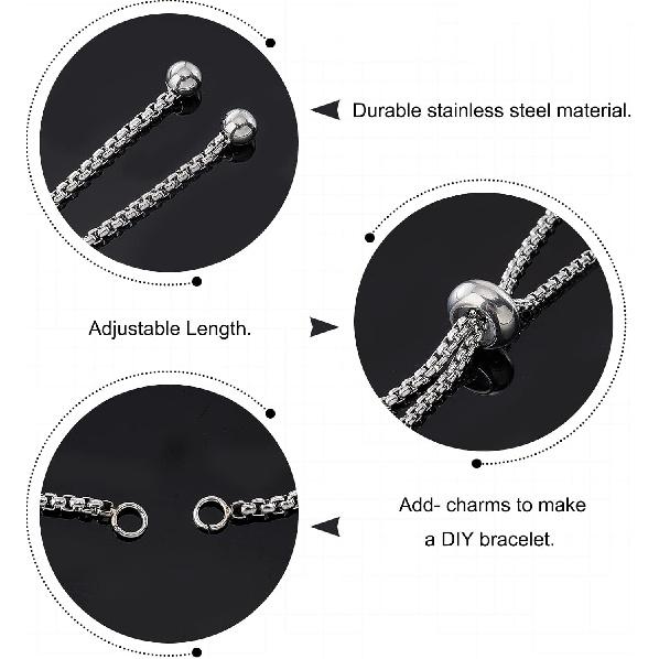 UNICRAFTALE 10pcs 9"(230mm) Stainless Steel Adjustable Slider Bracelet Metal Bracelet Chain Slider Bracelet Extender Chains with Ball Ends for Women