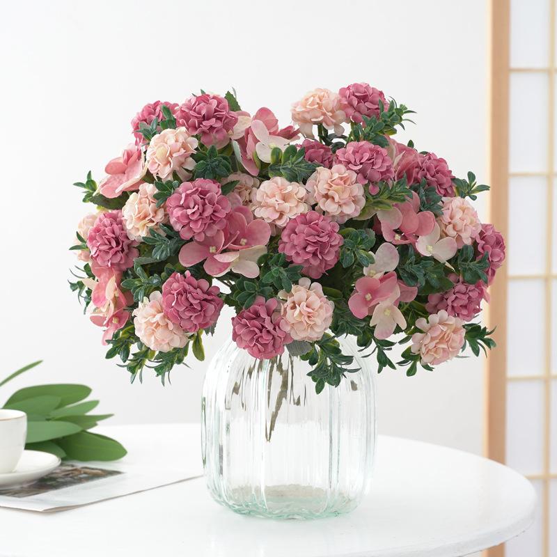 5-pronged Vintage Hydrangea, Silk Flower, Artificial Flower, Green Plant, Wedding Photography, Home Decoration Arrangement