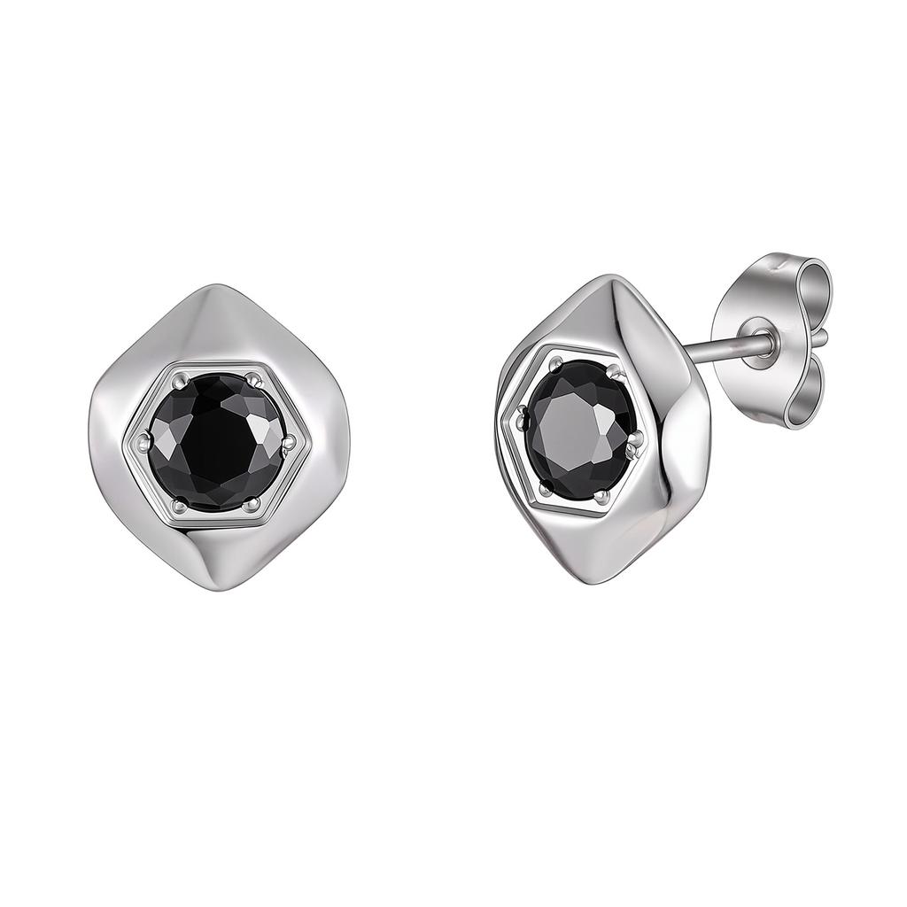 Fashion Black Zircon Geometric Stud Earrings for Men, Waterproof Hypoallergenic Stainless Steel Small Earrings, Hip Hop Jewelry