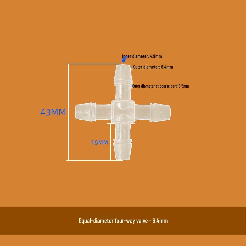 Pagoda Silicone Hose Four-Way Connector - Small Cross-Shaped, Quick Connect Water Splitter, PP Plastic.