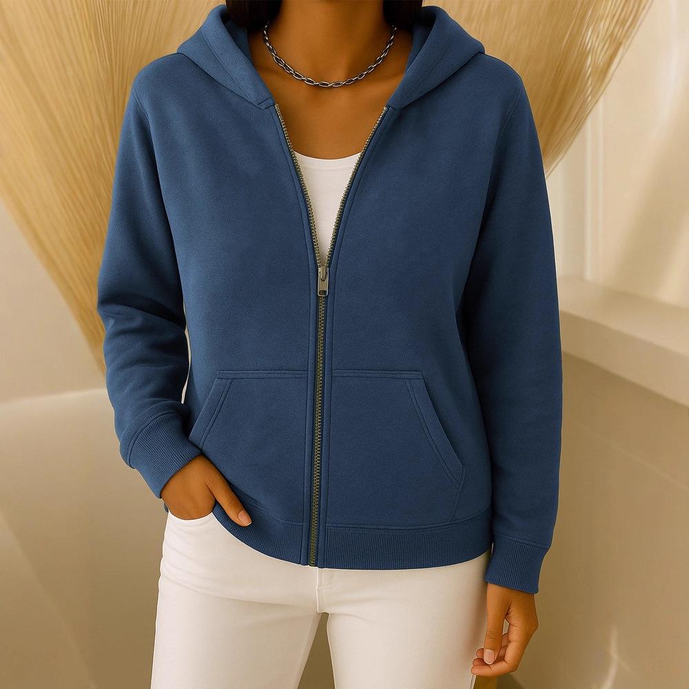 

2025 Новая осенне-зимняя женская повседневная толстовка с капюшоном на молнии с длинными рукавами свободного кроя S синий