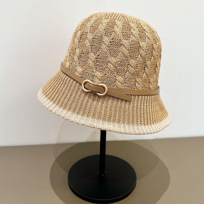 Spring and Summer Buckle Bucket Hat Women's Fashion Sunshade Temperament Pot Hat Twist Pattern Breathable Travel Sun Hat