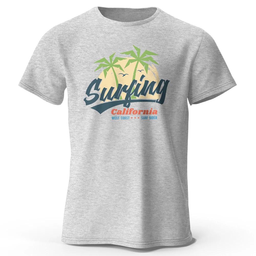 Vintage Surfing Carlifornia Men's Graphic Print T-Shirt 100% Cotton O-Neck Short Sleeve Tops Oversized Style Tees for Holiday