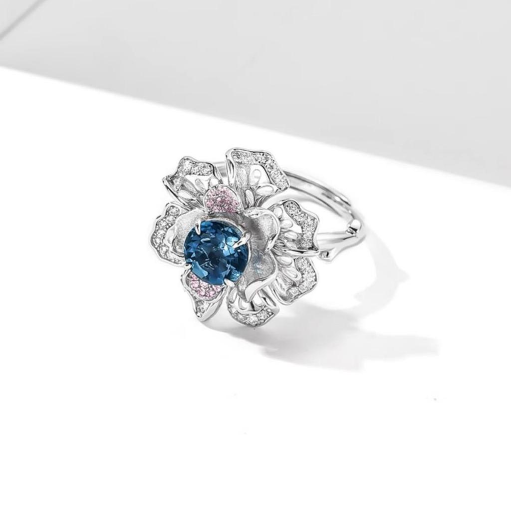 Xiaohongshu Dazzling Iris Zircon Flower Ring: Adjustable Women's Jewelry