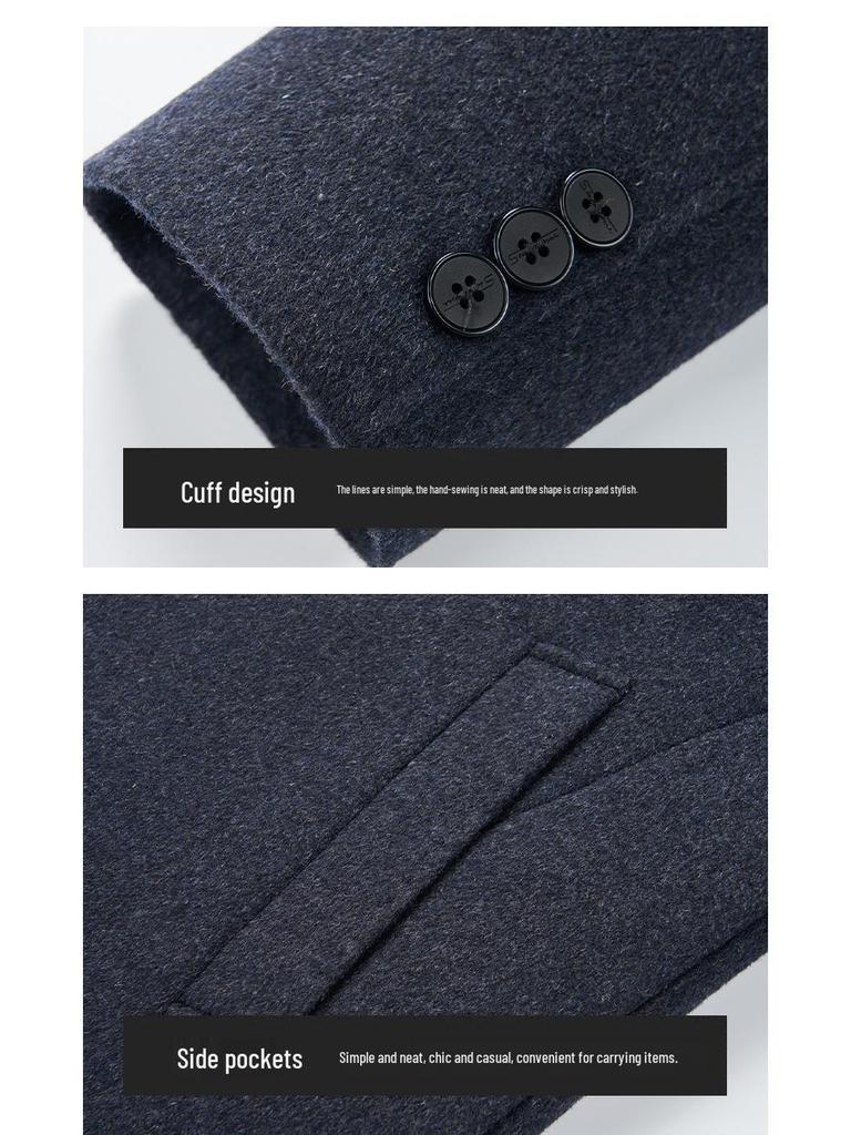 Men's Double-Faced Cashmere Overcoat with Detachable Down Lining - Business Casual Mid-Length for Middle-Aged Dads