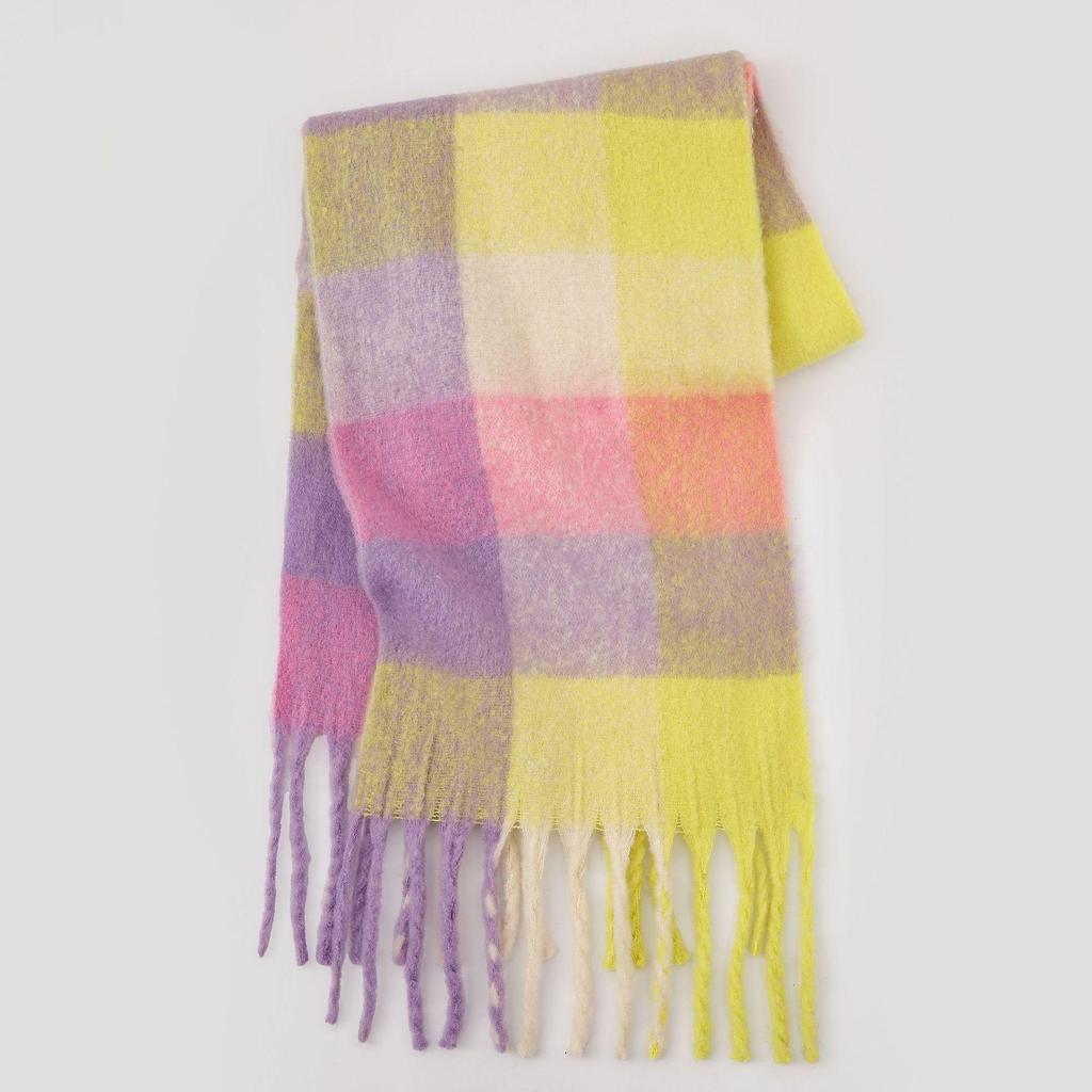 Women's High-Grade Colorful Plaid Mohair Scarf - Thick, Warm, and Versatile for Winter