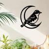 Wrought Iron Black Bird Wall Art Moon Decorative Metal Sculpture Outdoor Mounted Farmhouse Patio Living Room Holiday Gift