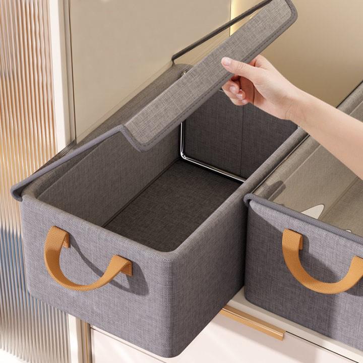 Closet Storage Box with Lid, Cationic Fabric Storage Bins for Pants & Clothes, Foldable Organizer for Home Dorm Wardrobe, Large Capacity