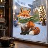 Reusable Seasonal Decor Fox Static Window Cling, Christmas Winter Glass Stickers, PVC Electrostatic Cling Removable Sticker Decal for Home Door