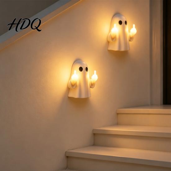 Estilo Raro Acento para el Hogar Fantasma de Halloween Dedo Medio Luz Nocturna que Brilla Lámpara LED de Pared Divertida Figura de Resina Espeluznante Decoración de Mesa Linda