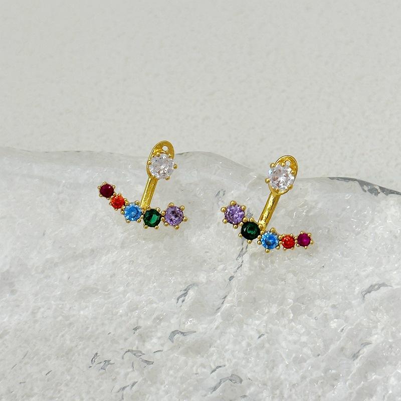 Simple Temperament Versatile Light Luxury Color Zircon Arc Stud Earrings Design Earrings