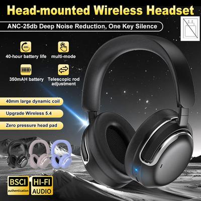 ANC Kablosuz Kulaklık Bluetooth 5.4 Kulaklık 25dB Derin Gürültü Engelleme Hi-Fi Ses Kulaklık Kulak Üstü Ayarlanabilir Sıfır Basınçlı Baş Çevresi Kulaklıklar