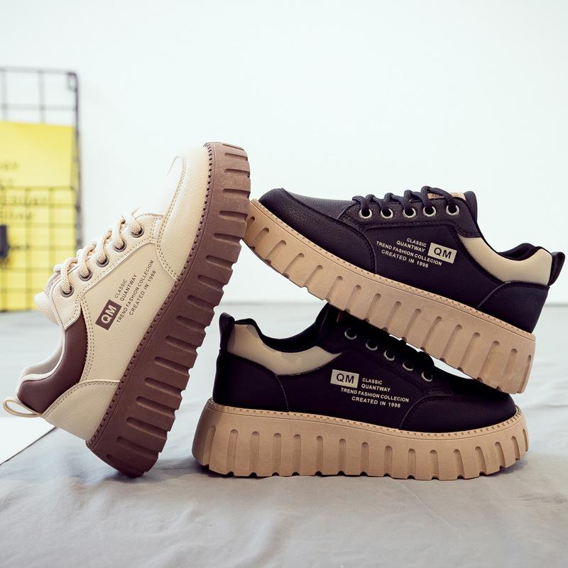 Spring Women's Shoes New Thick-soled Heightening Board Shoes Soft-soled Casual XQ
