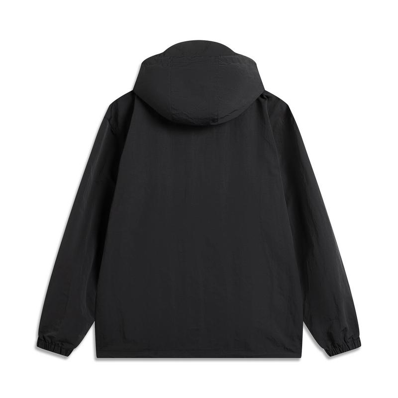 Li Ning CF Comfort Casual Simple Loose Hooded Water-Resistant Windbreaker Men Outerwear Black AFDV349-4