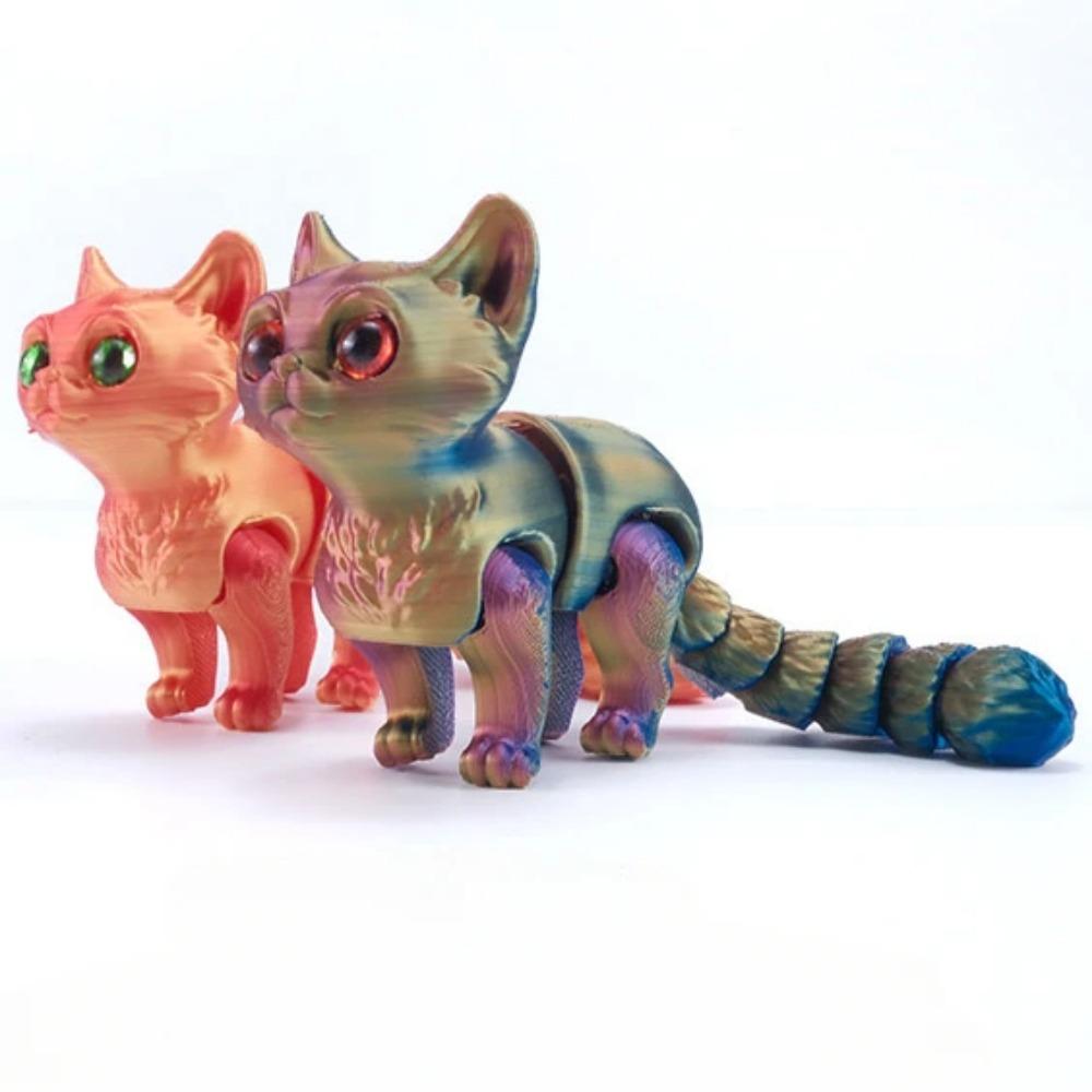 3D Printed Mini Cute Cat Figure Multi-joint Movable with Glittering Eyes for Room Decoration Accessories Kids Gift