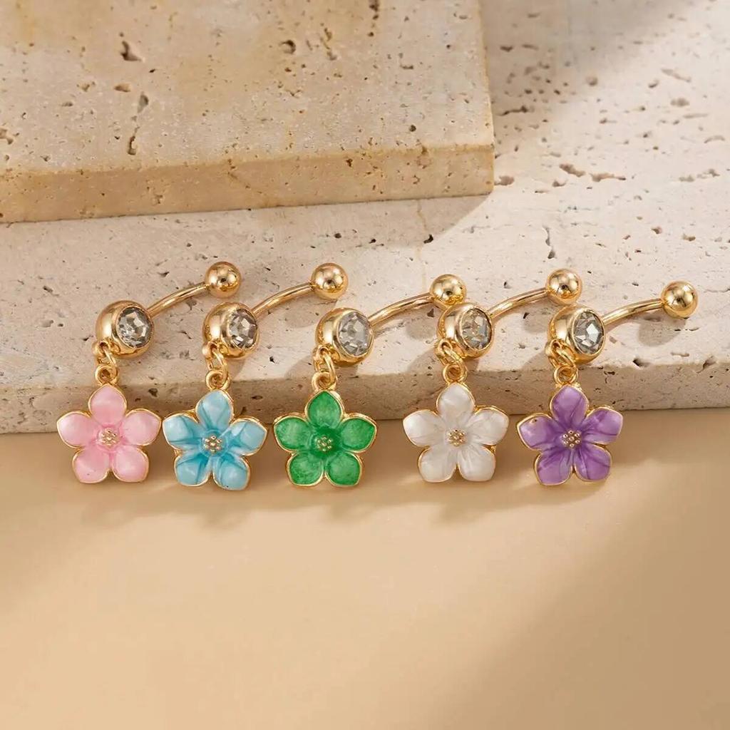 Ingemark Sommer Neu Edelstahl Tropföl Blume Anhänger Bauchnabelpiercing Damen Sexy Goldfarbe Zirkon Piercing Körperschmuck