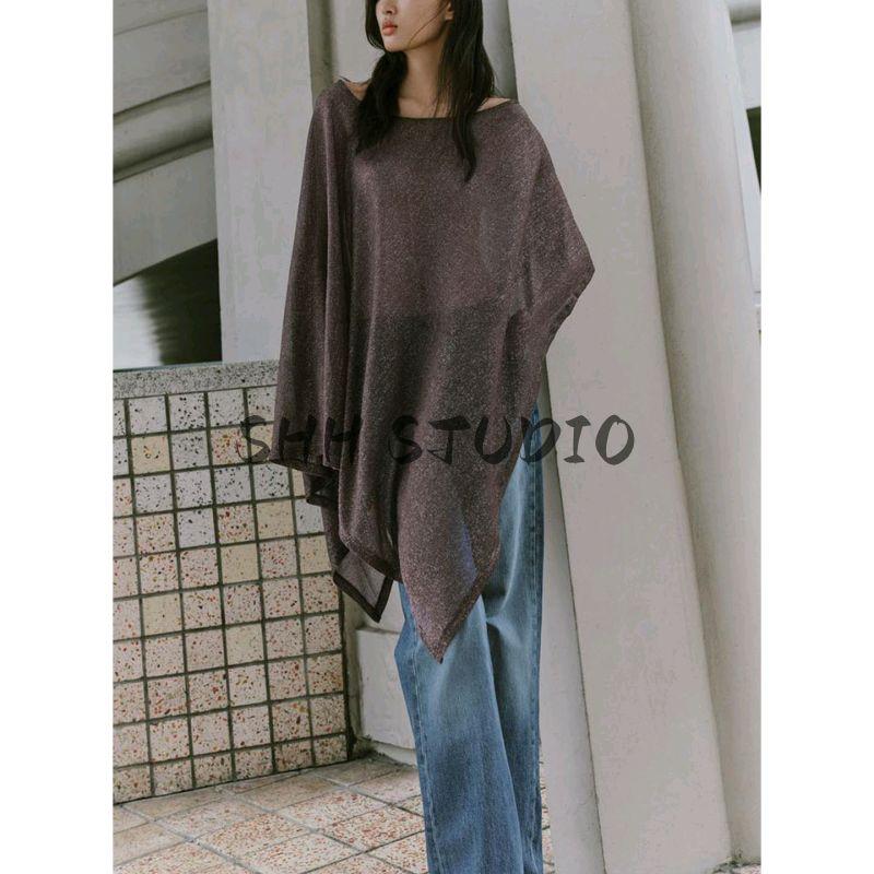 Autumn New Product Women clothes French style Design Casual Metal Color Line Asymmetric Cape coat 3067772