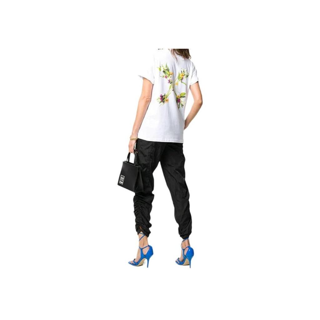 Off-White Letter Logo Floral Print Crew Neck Short Sleeve T-Shirt Women T-Shirts White OWAA049E20JER0090155