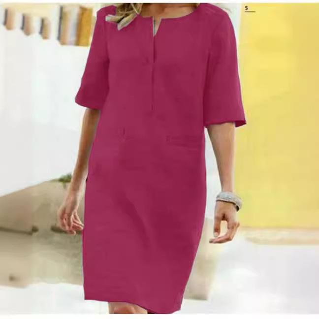 

Women s Button Front Midi Dress with Pockets, Mid Sleeve, Multiple Colors 5xl рожевий червоний колір