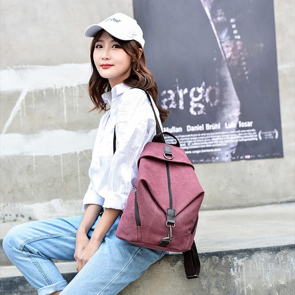 NEXSTAGES Damen Canvas Rucksack, Perfekt für Studenten, Pendler, Schule, Verabredungen, Freizeit, Großes Fassungsvermögen, Reißverschluss, Wandern und mehr,