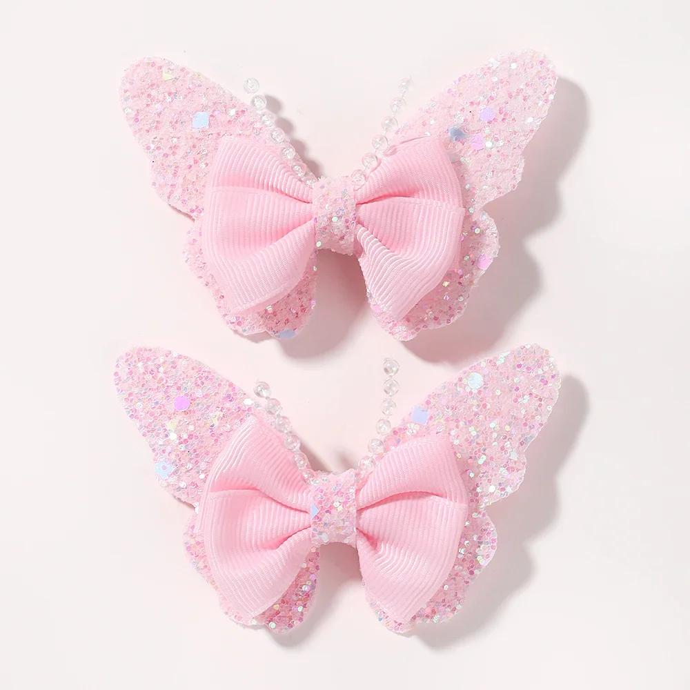 2pcs/lot Exquisite Bow Hairclips with Sequin Hair Bangs Hair Pins Girls Kniting Hairgripes Cute Barrettes Kids Hair Accessories