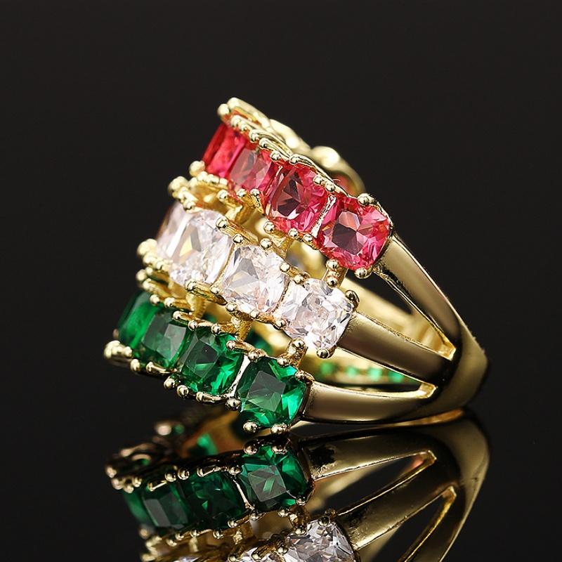 

CAOSHI Luxurious Tricolor Cubic Zirconia Finger Rings for Women Gold Color Statement Zircon Bridal Wedding Party Accessories 6