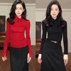 Korean Style Slim Fit Knitwear: Black Long Sleeve Lapel Top for Autumn/Winter