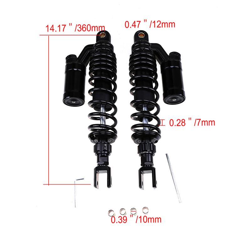 1pair 360mm Motorcycle Rear Suspension Shock Absorber Spring Adjustable Shock Absorbers Universal Fit for Most Motorcycles