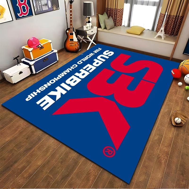 "Superbike Logo Carpet with Bold Red and Blue Design for Home Decor" Suitable for use as an anti-slip for living room bedroom sofas