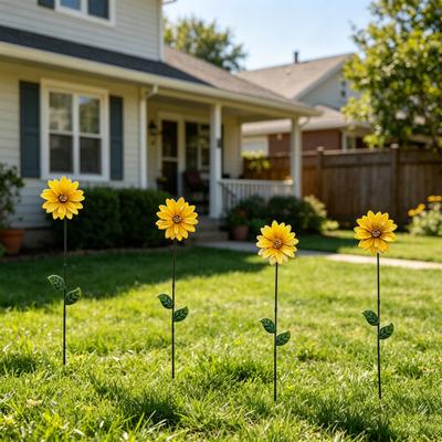 Metal Flower Garden Stake Decorative Flowers Yard Art for Spring Outdoor Yard Porch Lawn Pathway Pot Decoration