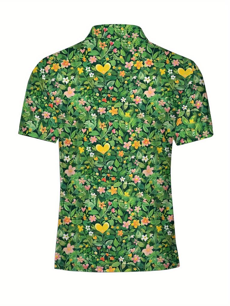 Men's Short Sleeve Polo Shirt with Flat Digital Print Pattern - No Texture