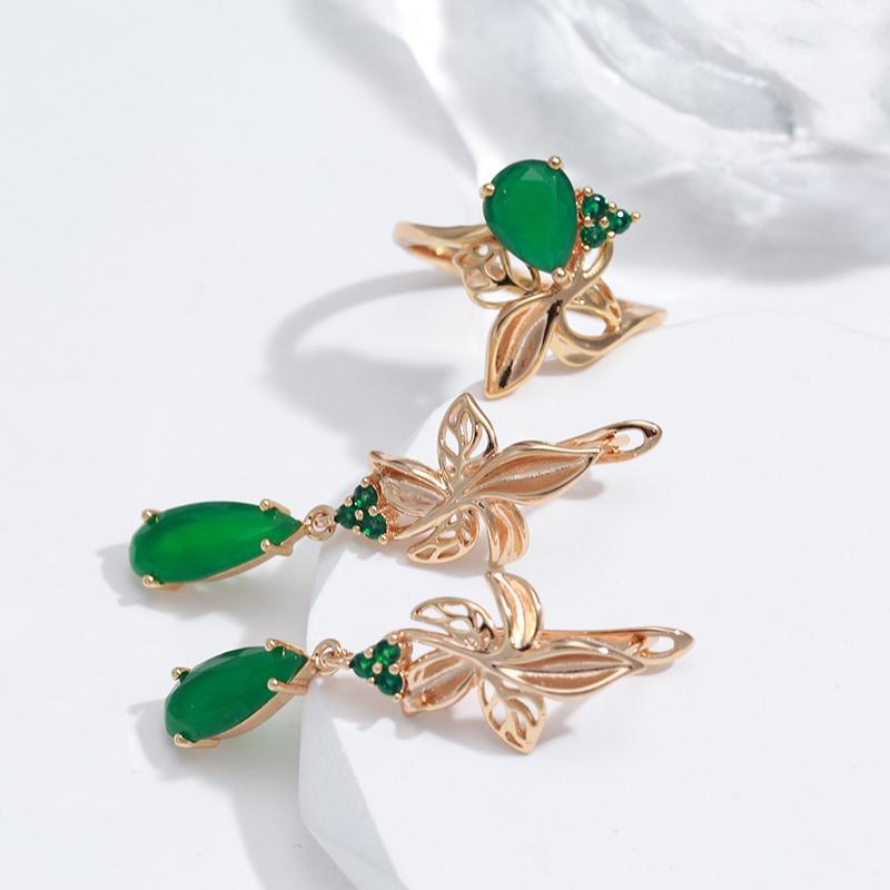 Kienl New  Rose Gold Long Earring For Women Vintage Green Natural Zircon Flower Drop Earrings Bride Wedding Jewelry